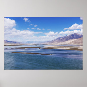 Poster Rio Brahmaputra e paisagem de montanha - Tibete