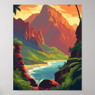 Poster Rio Canyon Sunset - Montanha Cenétrica Retroativa