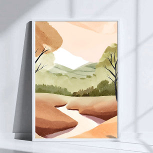 Poster Rio da Natureza Paisagem em Aquarela Natural