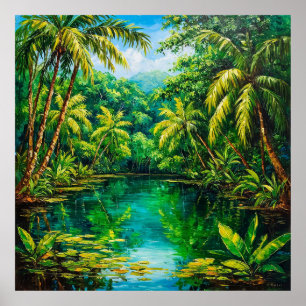 Poster Rio da Selva Tropical Cercado por Vegetação Exuber