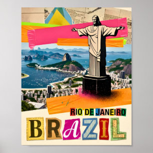 Poster Rio de Janeiro Brasil Cristo Colagem Retro Viagem