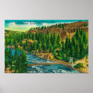 Poster Rio de Spokane e ponte do pé da suspensão