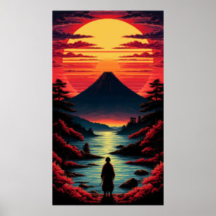 Poster Rio do Pôr do Sol Com Vulcão
