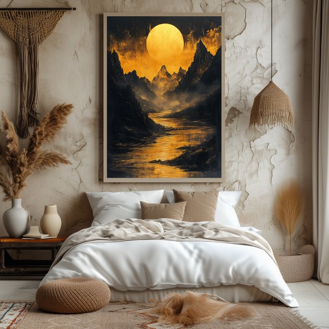 Poster Rio Dourado ao Luar em Monocromia Dourada (Criador carregado)