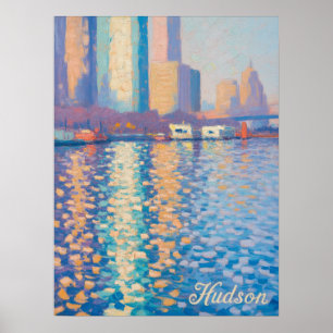 Poster Rio Hudson Impasto Impressionista