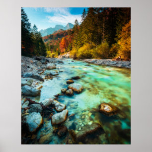 Poster Rio mágico na floresta do outono