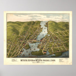 Pôster Rio místico Connecticut 1879 mapas panorâmicos