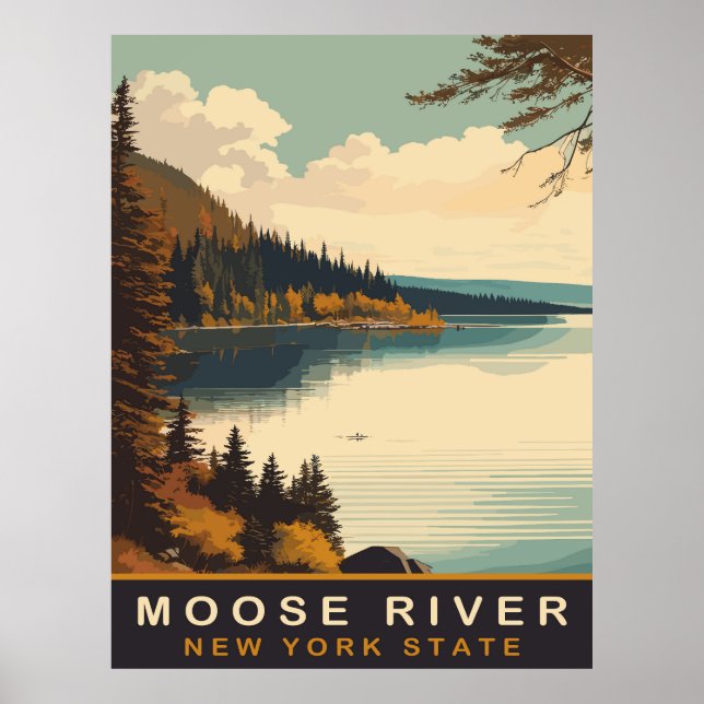Poster Rio Moose, NY, Viagens Antigas  (Frente)