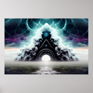 Poster Rio Nublado Místico da Antiguidade Eerie Ghost Wor