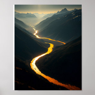 Poster Rio ouro em Sunset: Montanha Se