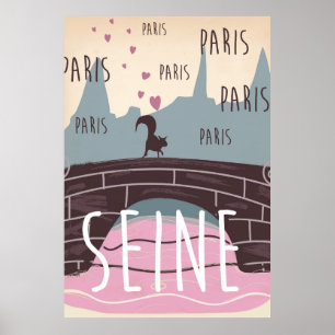 Poster Rio Sena, Paris, frança viagens vintage