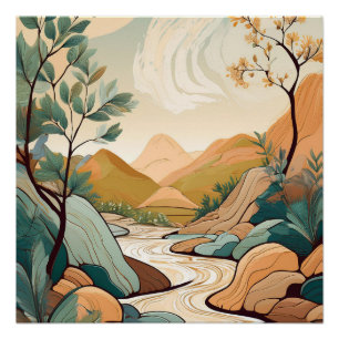 Pôster Rio Serene Mountain - Arte Tranquila