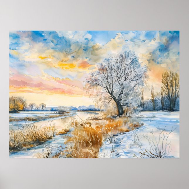 Poster Rio Snowy Havel com Willowtree. Aquarela (Frente)