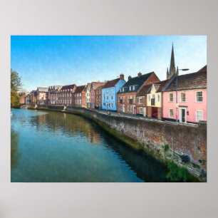 Poster Rio Wensum Quayside Norwich Norfolk Reino Unido