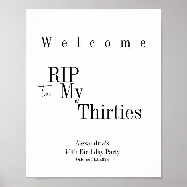 Poster RIP 30s Party 40th Birthday Welcome (Frente)