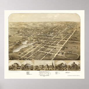 Poster Ripon, mapa panorâmico dos WI - 1867