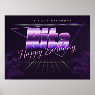 Poster Rita Nome Sobrenome lilás retro Cartaz Aniversário