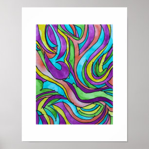 Poster Ritmo de Cor-Arte Abstrata Psicodélica em Aquarela