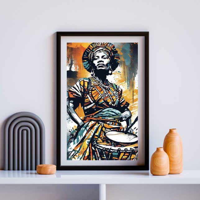 Poster Ritmos de Seu Espírito - Arte Mulher Drummer Afric (Criador carregado)