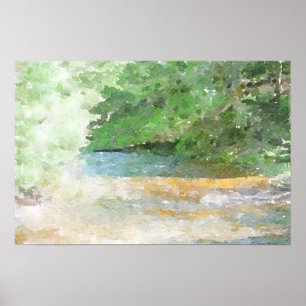 Poster River and Forest Abstract Watercolor Painting