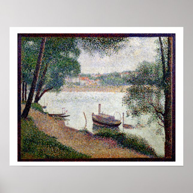Pôster River Landscape with a boat (Frente)