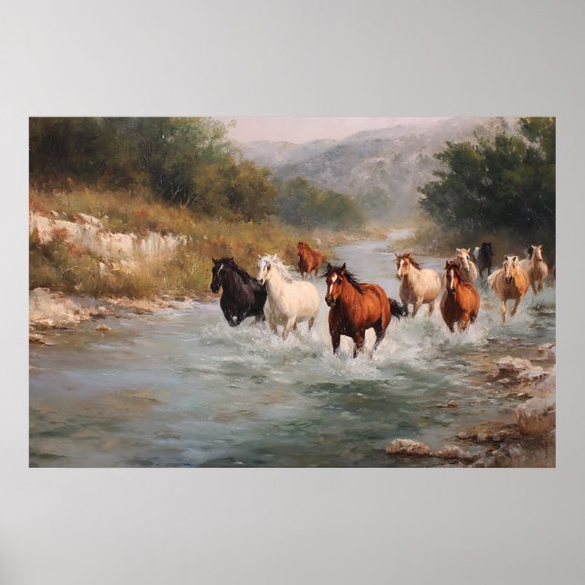 Poster River Run Galloping Horses Art (Frente)