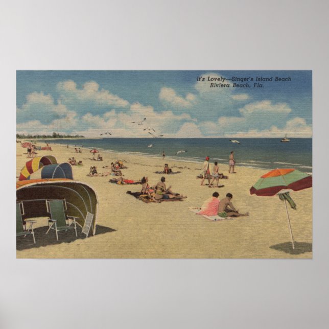 Pôster Riviera Beach, Florida - Sunbathers on Beach (Frente)