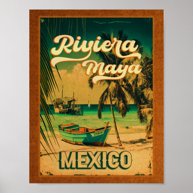 Poster Riviera Maya Cartão postal Viagens vintage de Palm (Frente)