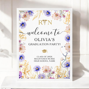 Poster RN Festa de formatura Enfermeira Wildflower Welcom