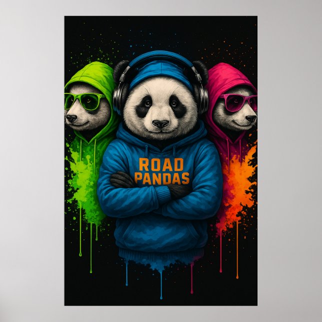 Poster Road Pandas Crew — Cool Urban Animal Art (Frente)