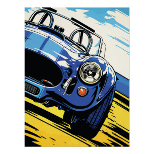 Pôster Roadster Azul Dinâmico Pop Art Dash