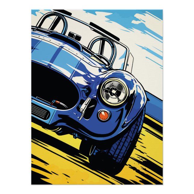 Pôster Roadster Azul Dinâmico Pop Art Dash (Frente)