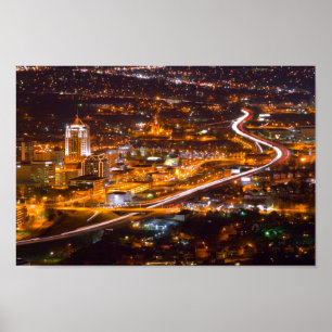 Poster Roanoke do centro, Virgínia na noite