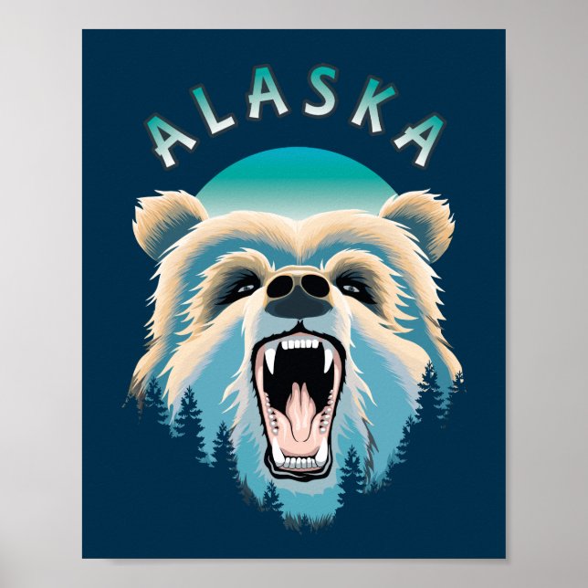 Poster Roaring Grizzly Bear Face - Alaska Wildlife (Frente)