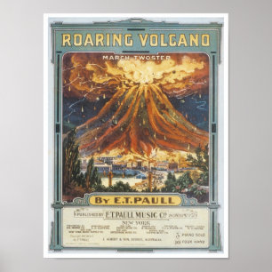 Poster Roaring Volcano Vintage Songbook Cover
