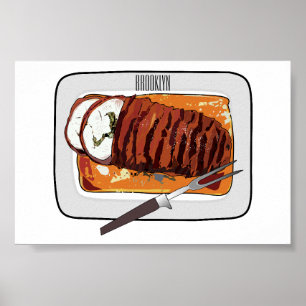 Poster Roast turkey breast cartoon illustration