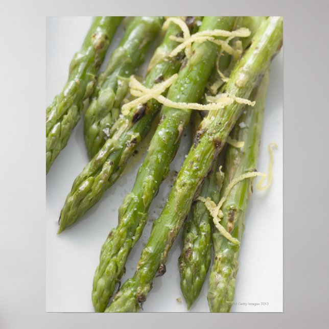 Pôster Roasted green asparagus with lemon zest, (Frente)