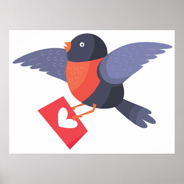 Poster Robin Bird Flying with Red Heart Love Letter (Frente)