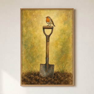 Poster Robin em uma Pá de Jardim Cartaz de Aquarela