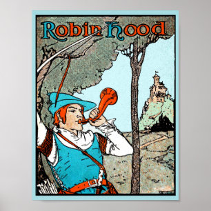 Poster Robin Hood Antique Illustração Homens Felizes