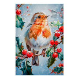 Pôster Robin na Natureza Impressionista Estilo Arte