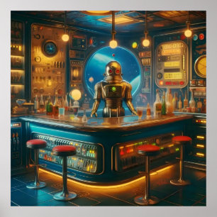 Poster Robô Barman no Bar de Dive da Era Espacial Interes