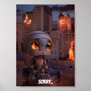Poster Robô bonito incendiou prédio, Arte Triste