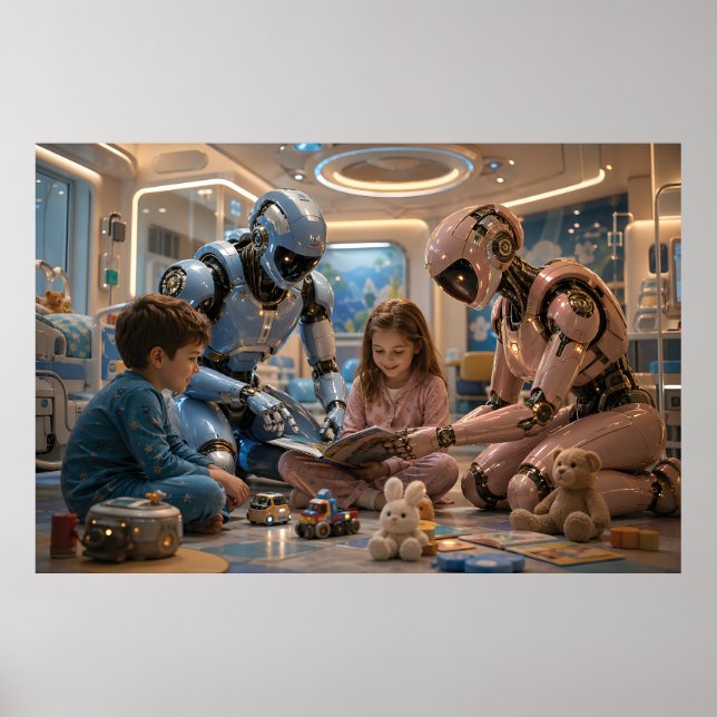 Poster Robô Cuidador de IA Futurista (Frente)