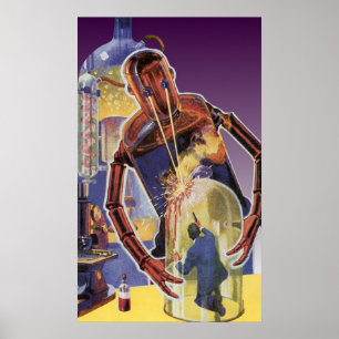 Pôster Robô da ficção científica do vintage com olhos