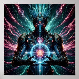 Poster Robô Futurista Núcleo Cósmico Cyberpunk