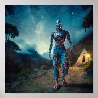 Poster Robô Futurístico na Paisagem Antiga