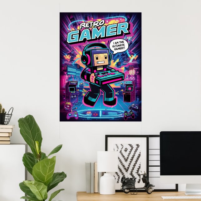 Poster Robô Gamer Retrô  (Escritório em casa)