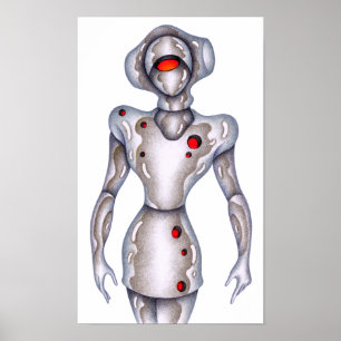 Poster Robô humanoide em estilo retrô.