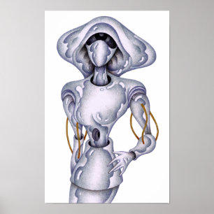 Poster Robô humanoide em estilo retrô.